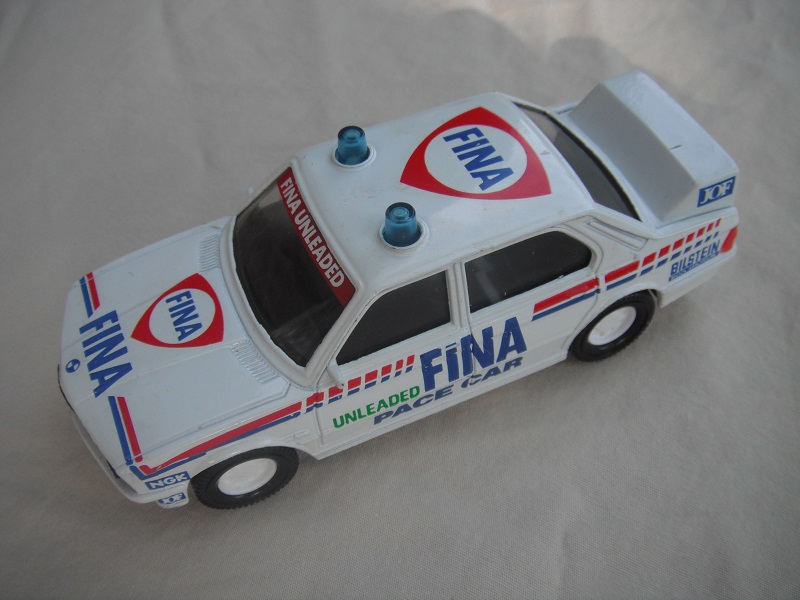 3. White body with &quot;Fina Pace Car&quot; tempa/black interior/clear windshield/white Macau base.