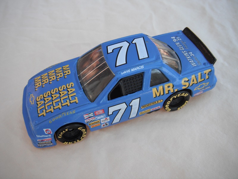 9. Blue body with racing logos/black China base/black int/clear windows/Goodyear in yellow on wheels/&quot;Mr. Salt&quot; &amp; &quot;71&quot; in dark yellow/results on trunk.