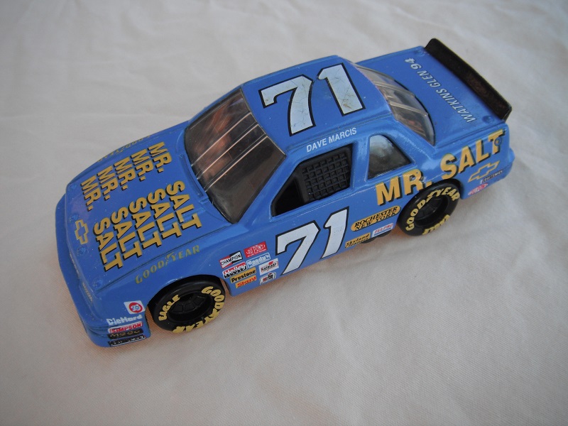 7. Blue body with racing logos/black China base/black interior/clear windows/Goodyear eagle in yellow on wheels/&quot;Mr. Salt &amp; &quot;71&quot; in yellow.