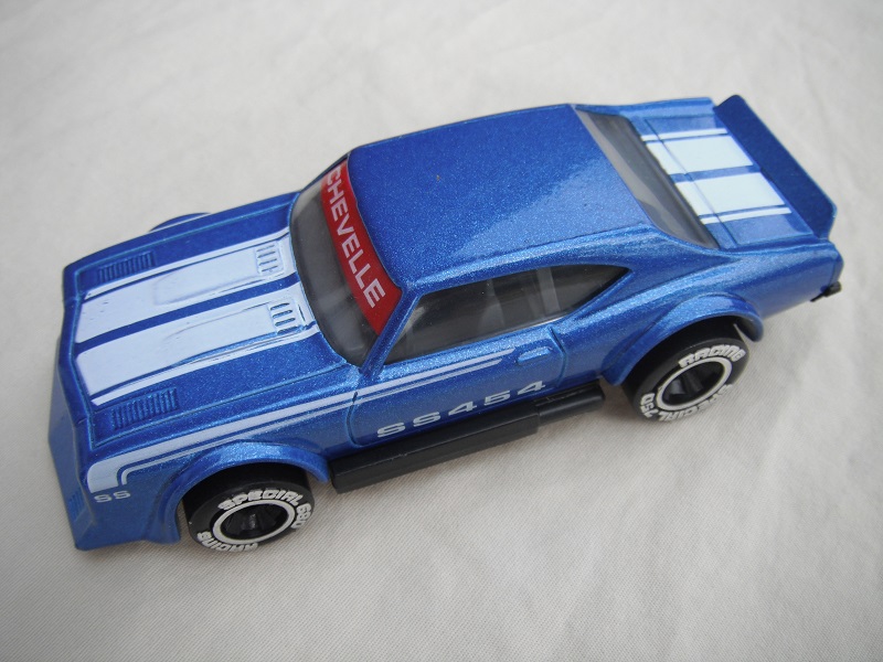 12. Blue body with white stripes/black base China/dark gray interior/clear windows/chromed lettering on wheels/SS 454.
