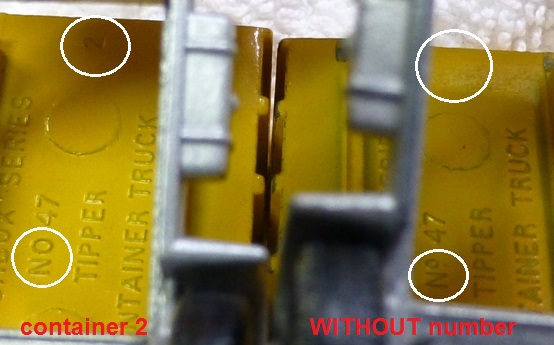 47c container 2 and the container WITHOUT number different lettering format