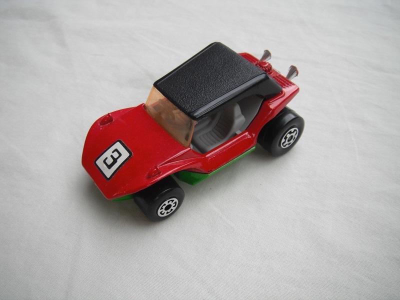 6. Red body/black roof/lt.green base/MC wheels/amber windshield/gray interior/&quot;3&quot; on hood.