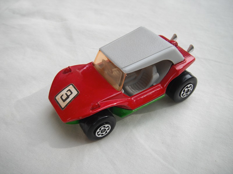 3. Red body/gray roof/lt.green base/MC wheels/amber windshield/gray interior/&quot;3&quot; on hood.