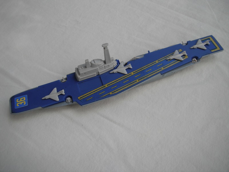 4. Silver/gray hull/blue deck/lt.gray superstructure/K304 Lesney base/lt.gray aircraft &amp; guns/blue &quot;36&quot; &amp; runway.