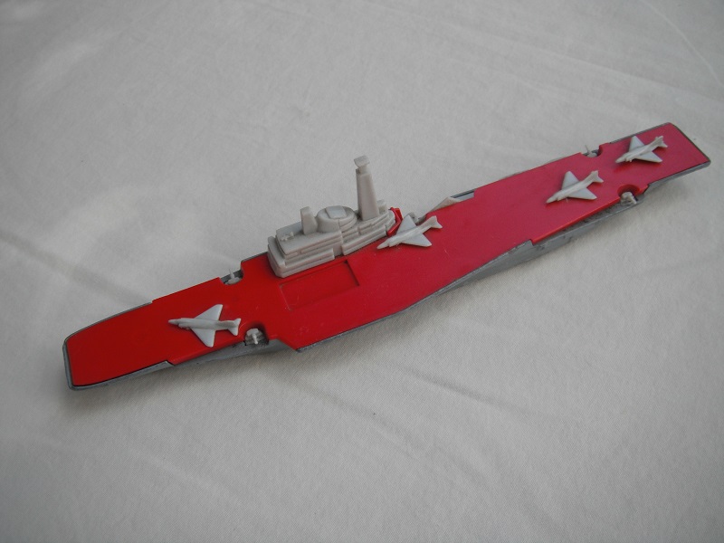 2. Silver/gray hull/red deck/lt.gray superstructure/K304 Lesney base/lt.gray aircraft &amp; guns/PP.