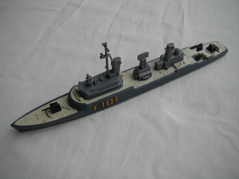 2. Dark gray hull/cream deck/K301 Frigate &amp; K305 Subchaser 1976 Lesney base/&quot;F101&quot; labels.