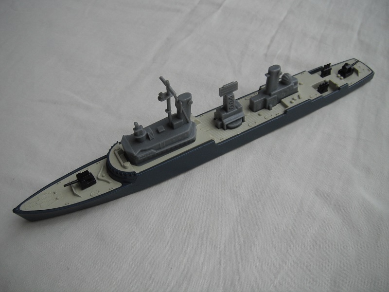 1. Dark gray hull/cream deck/K201 Frigate 197 Lesney base/black guns &amp; weapons/no labels/PP.