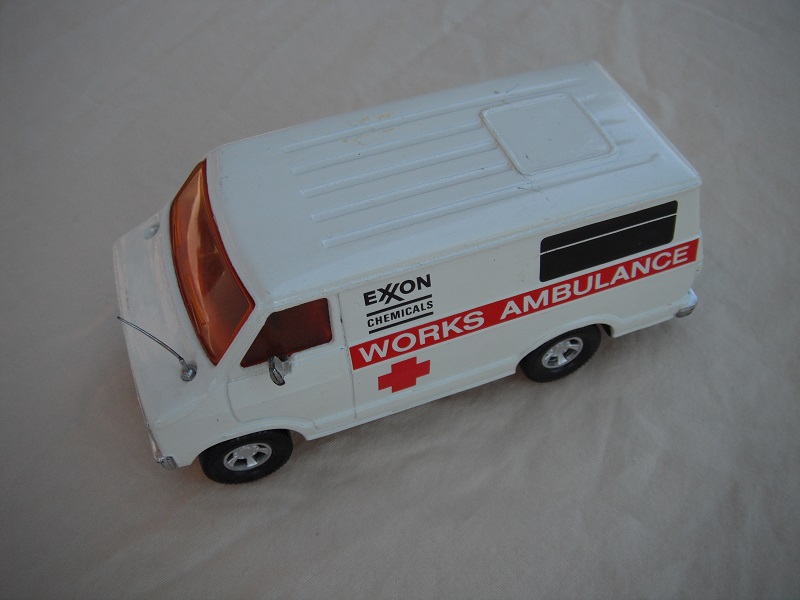 13. White body/black base/red interior/amber windows/black steering wheel/Exxon Chemicals &amp; Work Ambulance Promo.