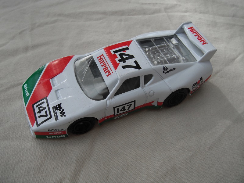 13.White, dk.green &amp; dk.red body/var.racing logos/black base China/dk.gray int/clear windows/unchromed wheels/&quot;Ferrari 147&quot;.