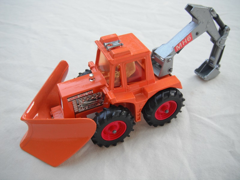 6. Dk. orange tractor/org plow/sil backhoe &amp; scoop/smoked windows/thick tires/dk.red hubs/dk.red int/1972 England cast/MH6 labels.