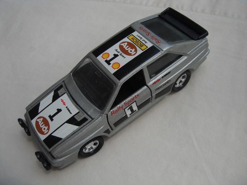 9. Silver body/black England base/5 spoke mag wheels/clear windows/Audi &quot;1&quot; on roof, hood &amp; side doors/various logos &amp; stripes.