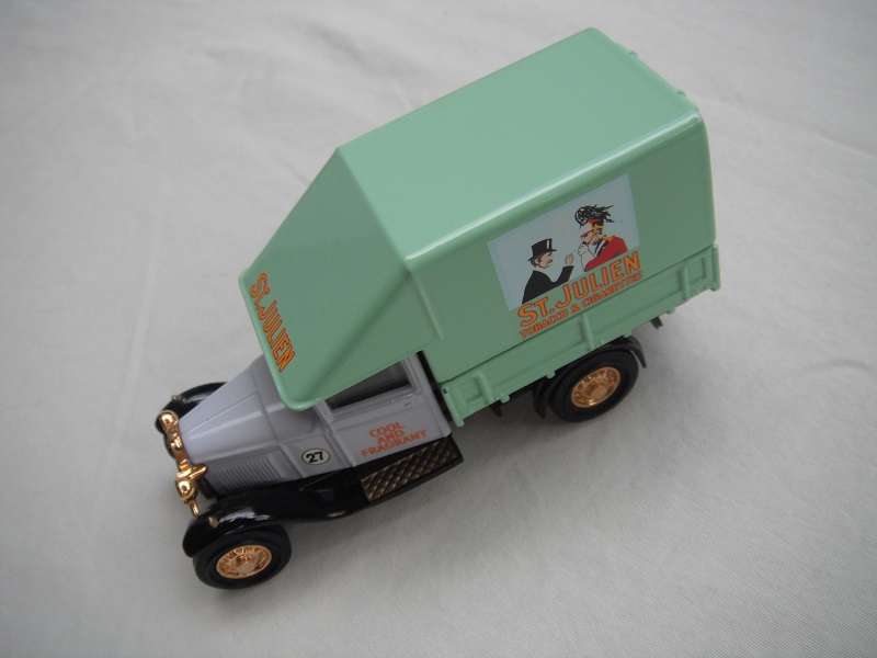 6. Ford Model 'AA' Truck/Lilac cab/sea green body/no header board/black base/China/gold wheels/No.27.