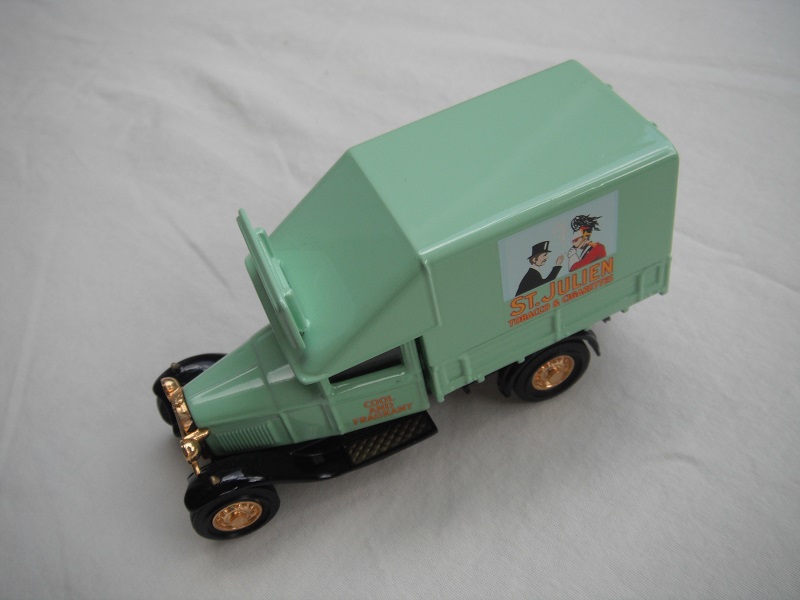 2. Ford Model 'AA' Truck/Sea green body w/header board/black base/YWG06 China/gold wheels.