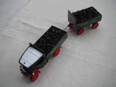 7. Foden Steam Wagon &amp; Trailer/Dark green body/white roof/red base/England/red wheels/load of coal.