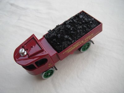 2. Atkinson Steam Wagon/Dark red body/red base/England/green wheels/load of coal.