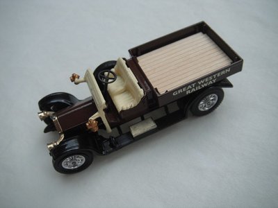 5. Crossley Truck/brown body/no canopy/black base/England/12 spoke chrome wheels/black seat/&quot;Great Western Railway&quot;.