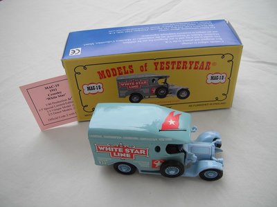 1. 1911 Crossley Truck - Two tone blue body/lt.blue base/lt.blue 12 spoke wheels/England.  1 of 40.