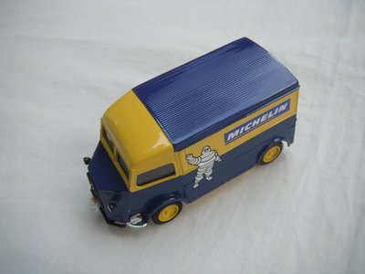 2.  Blue bonnet/yellow &amp; blue body/blue roof/yellow base/China/yellow wheels/Michelin figure on bumper.